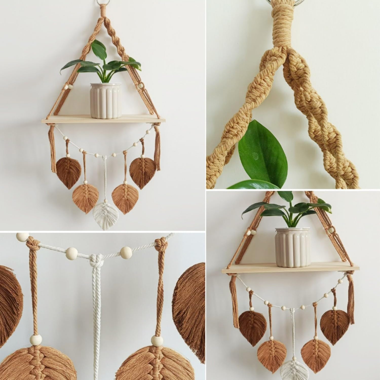 Tapiz estante de madera guirnalda hojas tejidas Hogar - Accesorios y Decoración Naty Shop