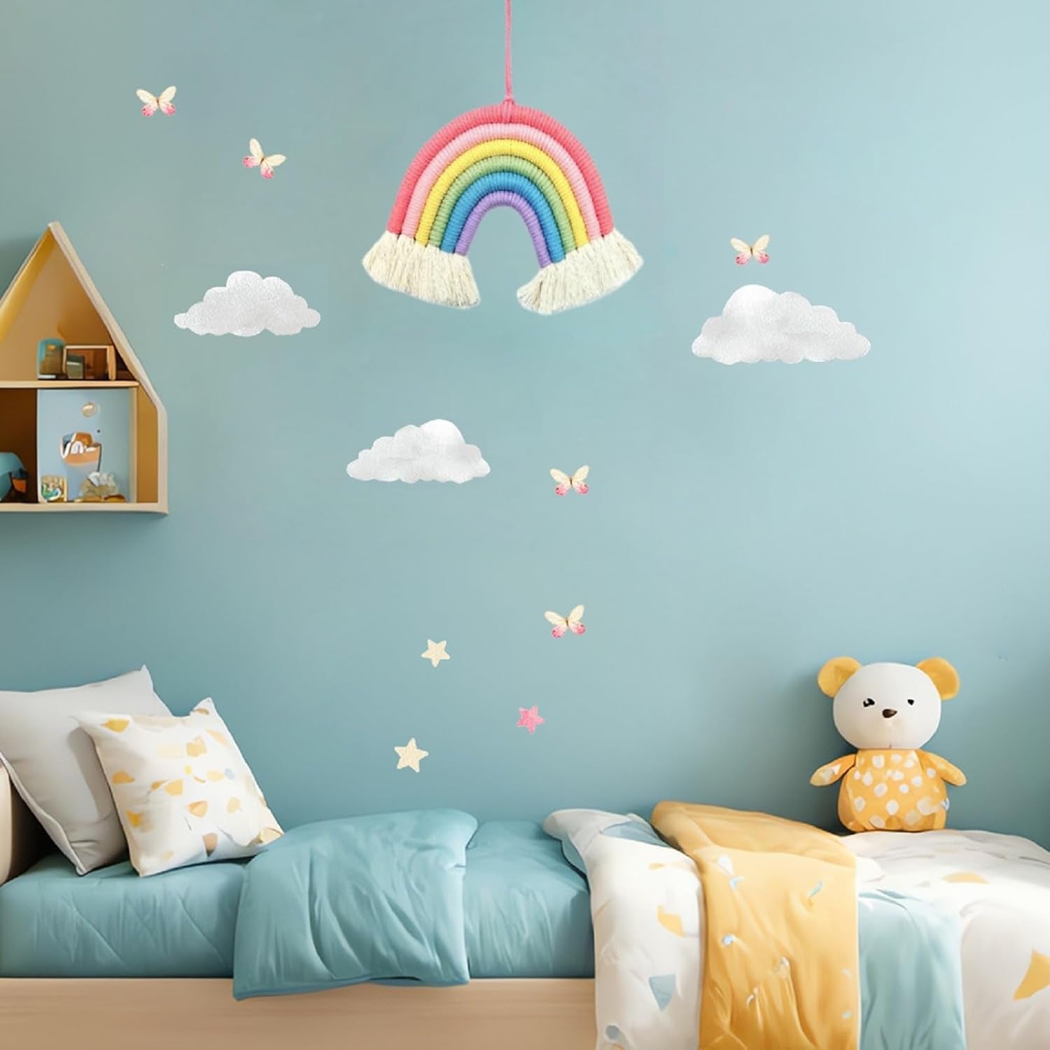 Tapiz decorativo de arcoíris decorando el dormitorio de la guardería Casa - Accesorios y Decoración Naty Shop