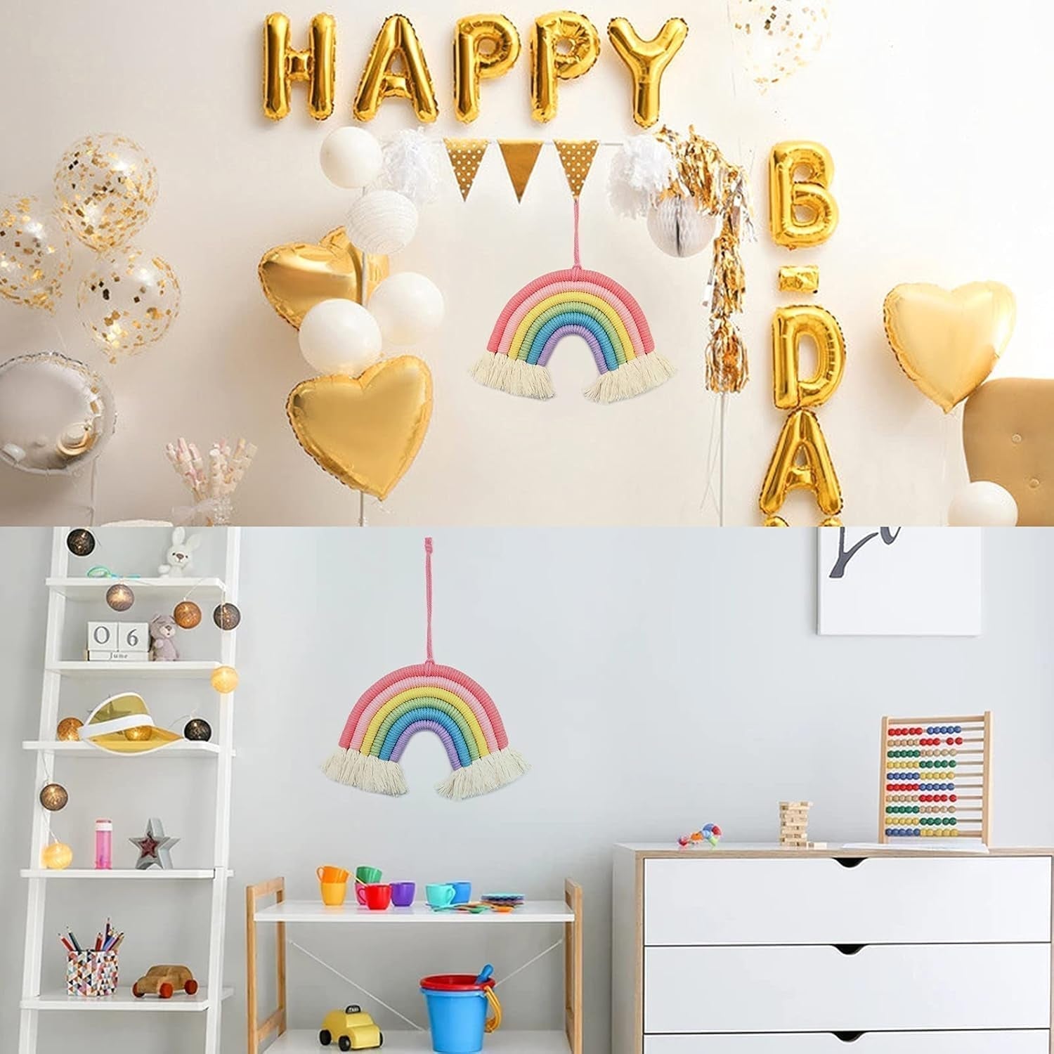 Tapiz decorativo de arcoíris decorando el dormitorio de la guardería Casa - Accesorios y Decoración Naty Shop