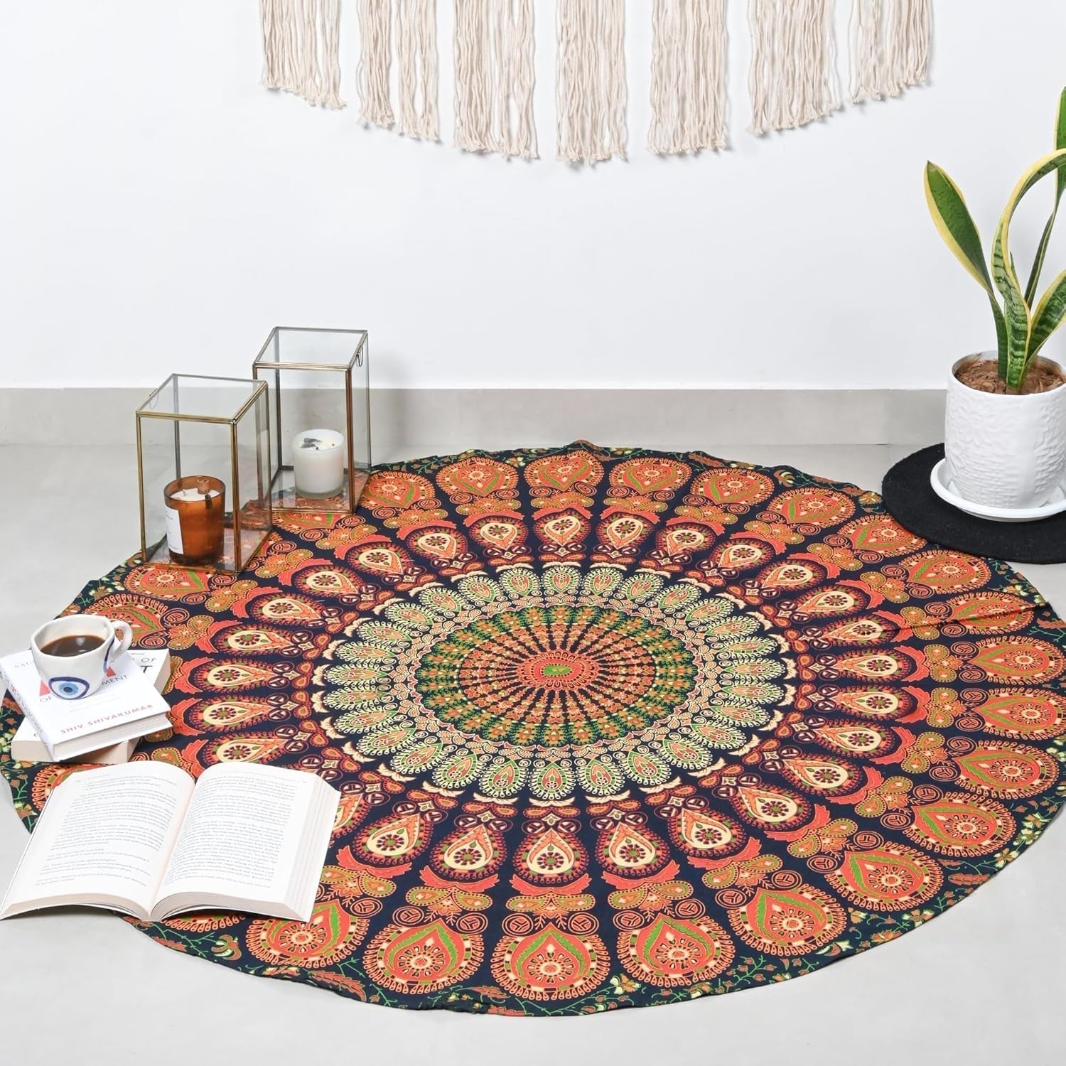 Tapiz redondo pavo real mandala centímetros roundie cara hippie Hogar - Accesorios y Decoración Naty Shop Dorado 121.9L X 121.9B Cm