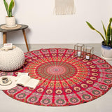 Tapiz redondo pavo real mandala centímetros roundie hippie niña Casa - Accesorios y Decoración Naty Shop Dorado rojo D-72"