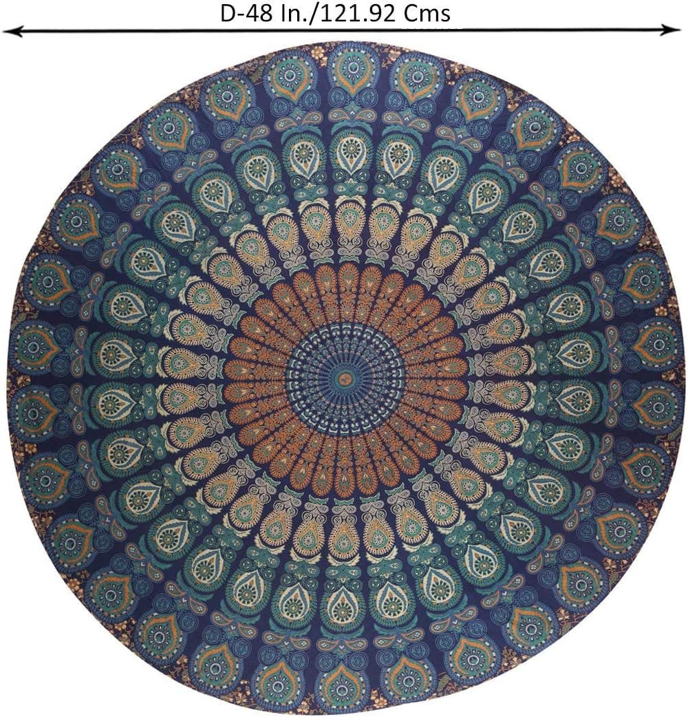 Tapiz redondo pavo real mandala centímetros roundie hippie frente Hogar - Accesorios y Decoración Naty Shop