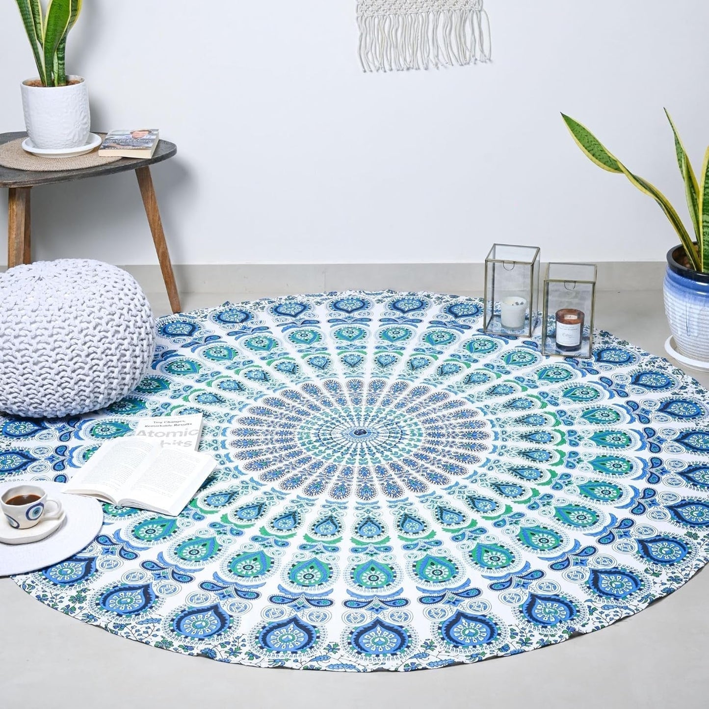 Tapiz redondo pavo real mandala centímetros roundie cara hippie Casa - Accesorios y Decoración Naty Shop Azul cielo D-72"