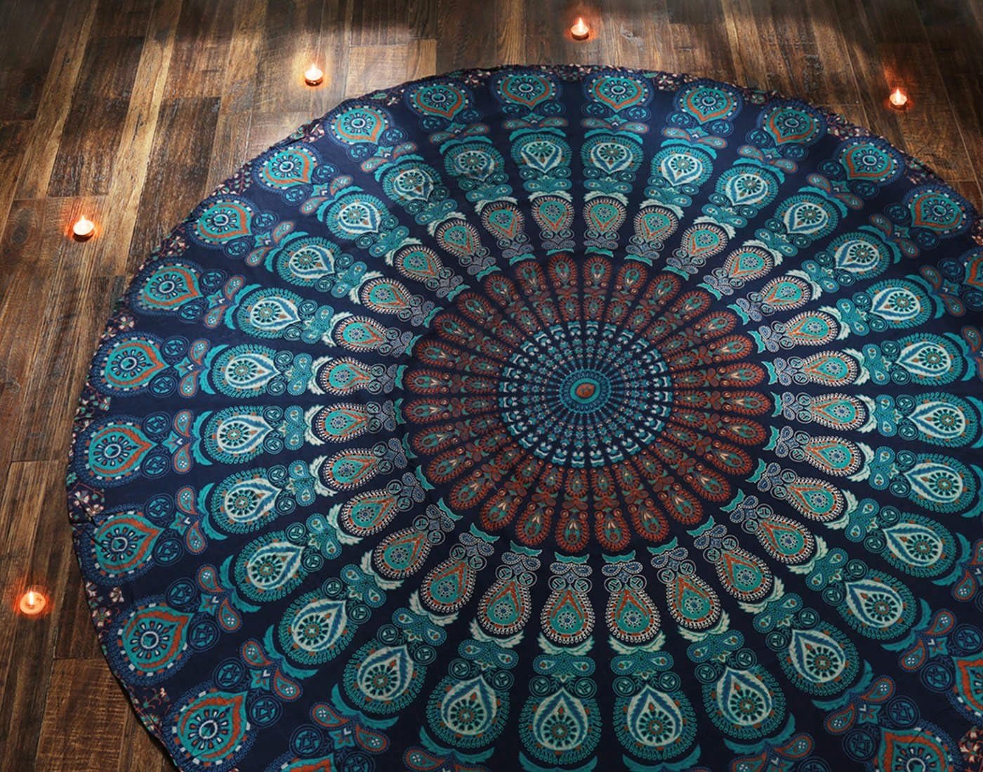 Tapiz redondo pavo real mandala centímetros roundie hippie frente Hogar - Accesorios y Decoración Naty Shop