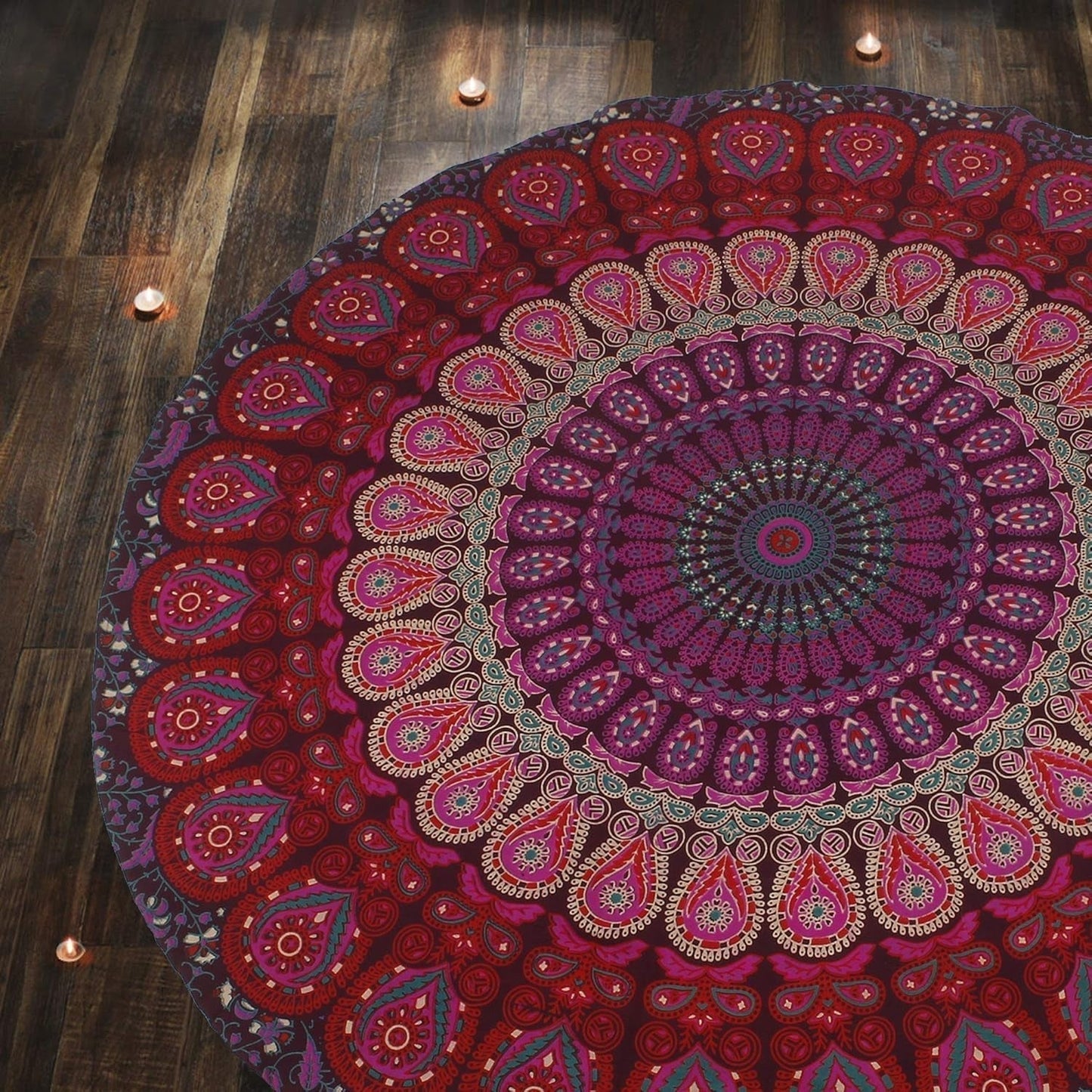 Tapiz redondo pavo real mandala centímetros roundie cara hippie Hogar - Accesorios y Decoración Naty Shop Violeta rosa 183L X 183B Cm