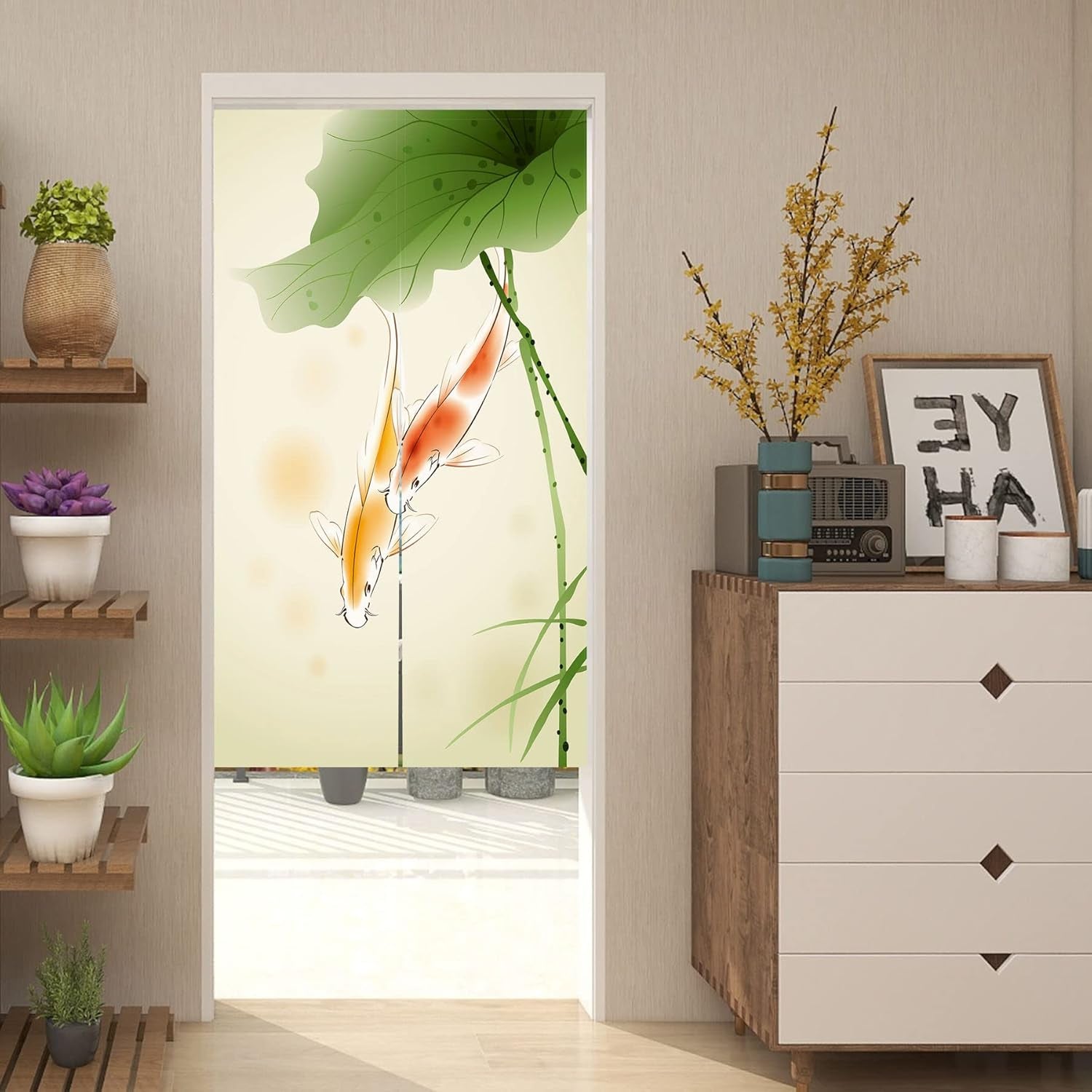 Tapiz estilo japonés, lino noren grueso, Casa larga loto - Accesorios y Decoración Naty Shop