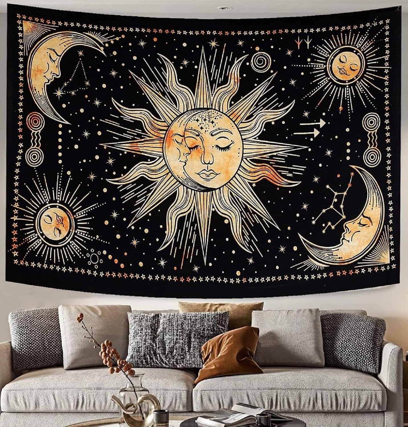 Tapiz sol luna estrella espiritual estético arco iris algodón Hogar - Accesorios y Decoración Naty Shop Amarillo 210L X 140B Cm