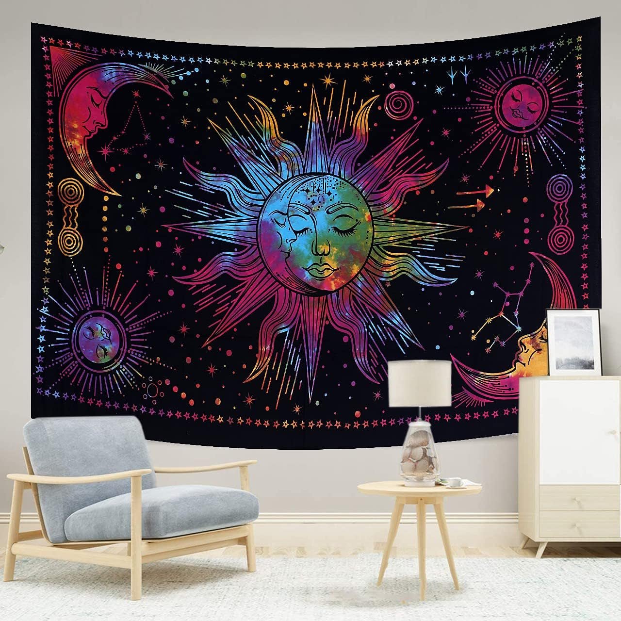 Tapiz sol luna estrella espiritual estético arco iris algodón Hogar - Accesorios y Decoración Naty Shop Arco Iris 150L X 137B Cm