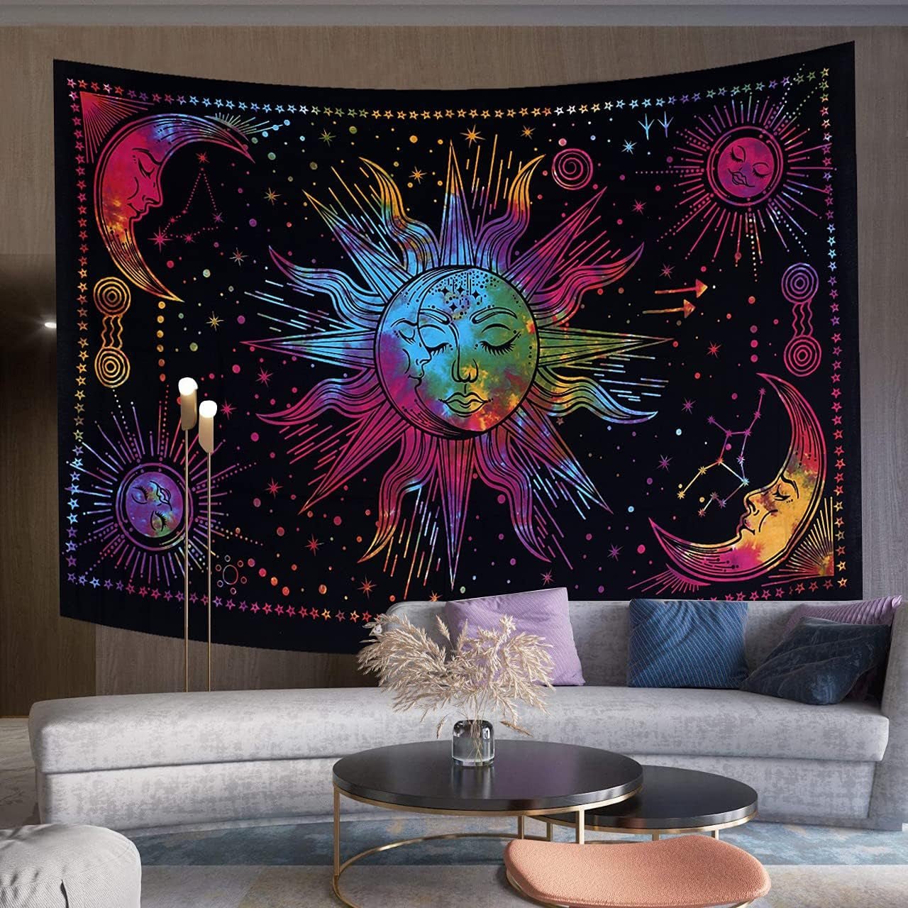 Tapiz sol luna estrella espiritual estético arcoiris algodón Hogar - Accesorios y Decoración Naty Shop
