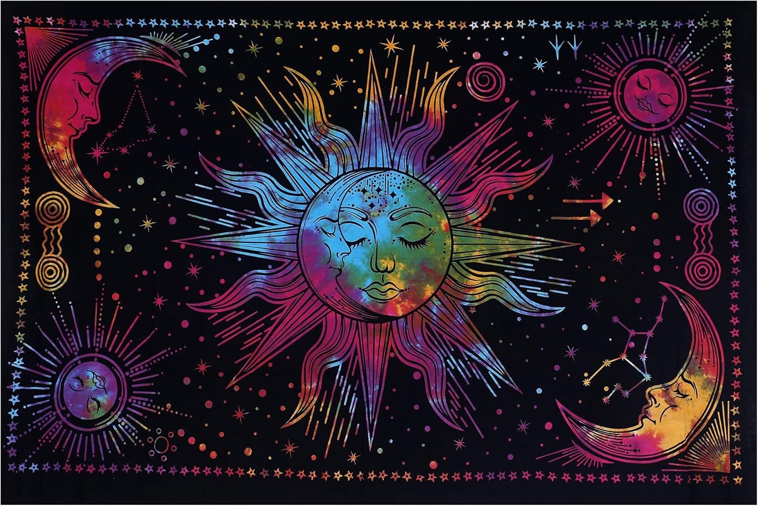 Tapiz sol luna estrella espiritual estético arcoiris algodón Hogar - Accesorios y Decoración Naty Shop