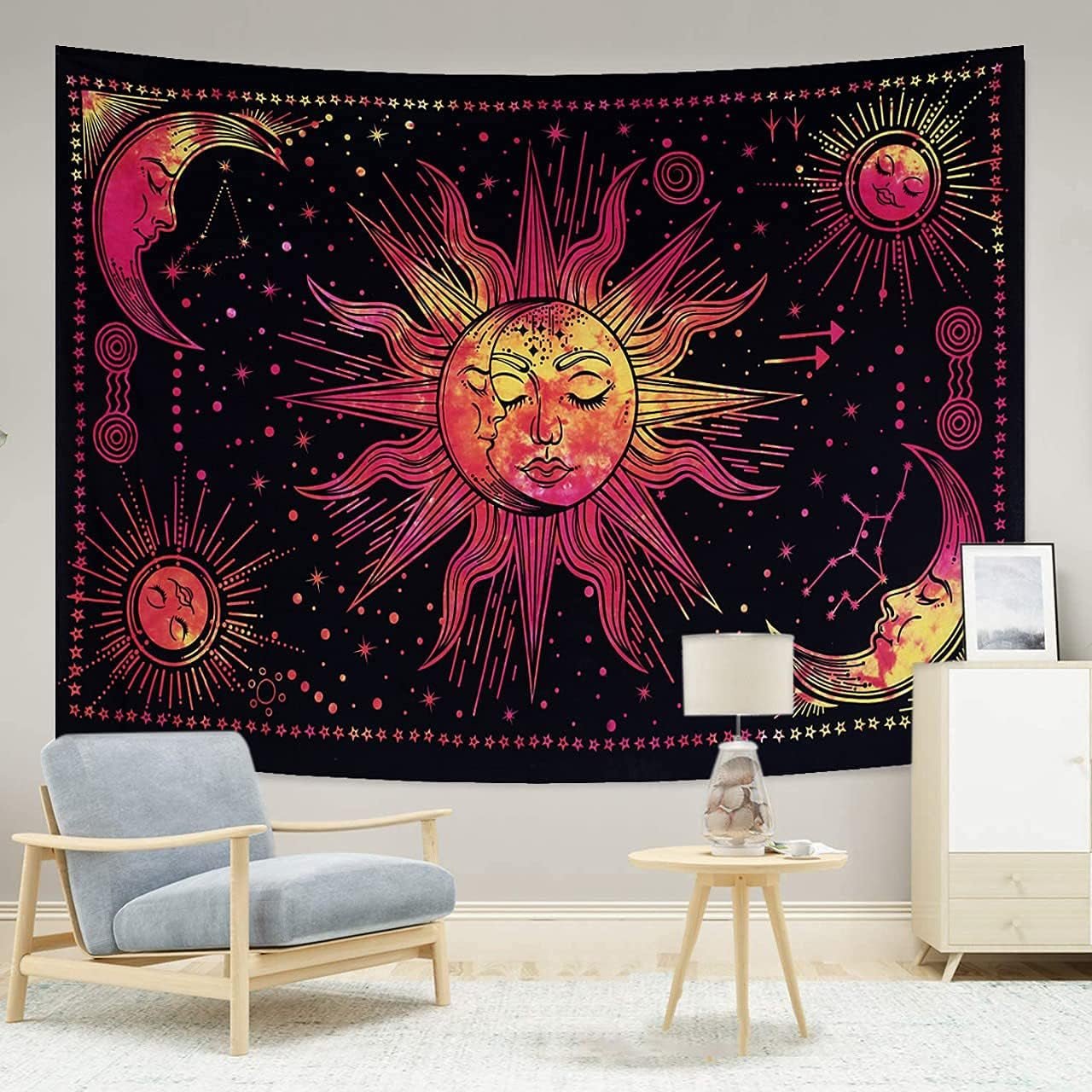 Tapiz sol luna estrella espiritual estético arcoiris algodón Hogar - Accesorios y Decoración Naty Shop Rojo 210L X 140B Cm