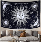 Tapiz sol luna estrella espiritual estético arco iris algodón Hogar - Accesorios y Decoración Naty Shop Negro / blanco 102L X 77B Cm