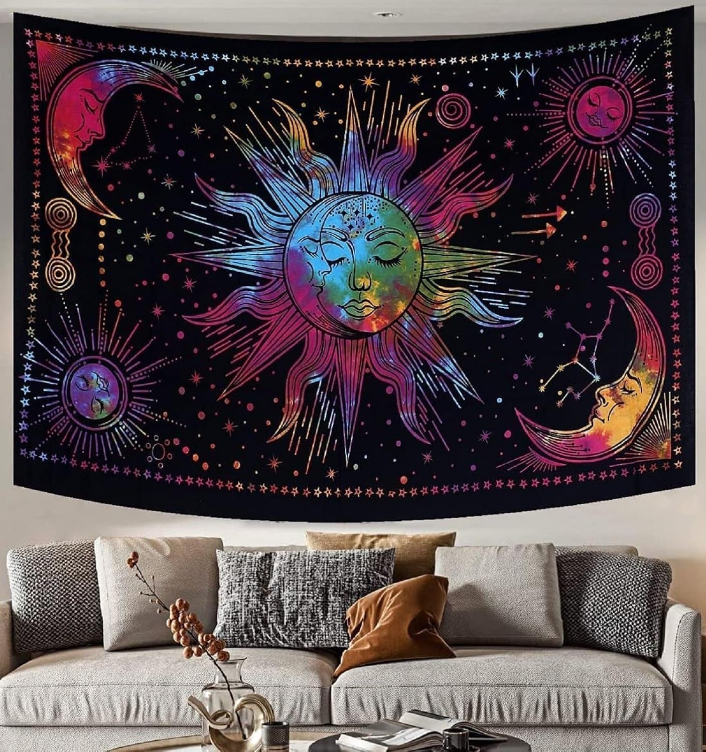 Tapiz sol luna estrella espiritual estético arco iris algodón Hogar - Accesorios y Decoración Naty Shop Arco Iris 210L X 140B Cm