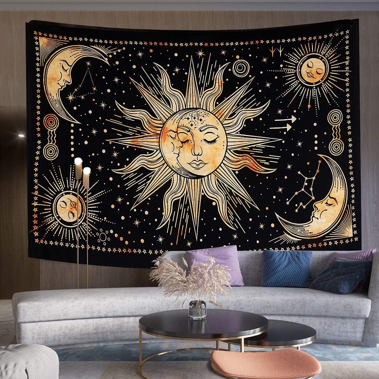 Tapiz sol luna estrella espiritual estético arcoiris algodón Hogar - Accesorios y Decoración Naty Shop Amarillo 102L X 77B Cm