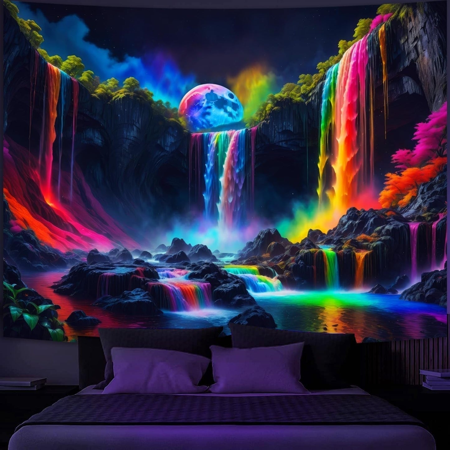 Tapiz Tapiz Planetario Cascada Fantasía Luz Negra Hogar - Accesorios y Decoración Naty Shop 150L X 130B Cm