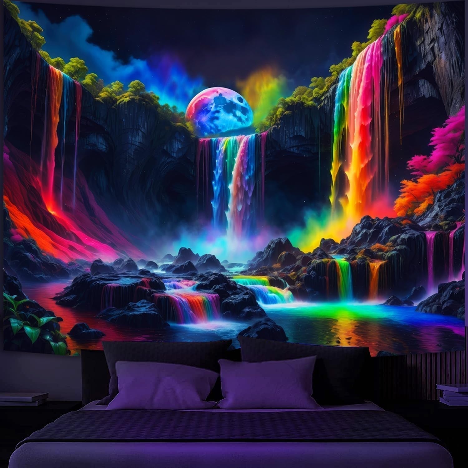 Tapiz Tapiz Planetario Cascada Fantasía Luz Negra Hogar - Accesorios y Decoración Naty Shop 150L X 130B Cm