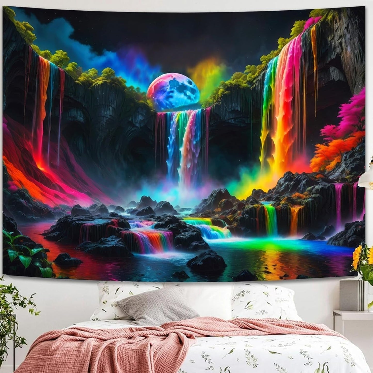 Tapiz tapiz planetario cascada fantasía luz negra Hogar - Accesorios y Decoración Naty Shop