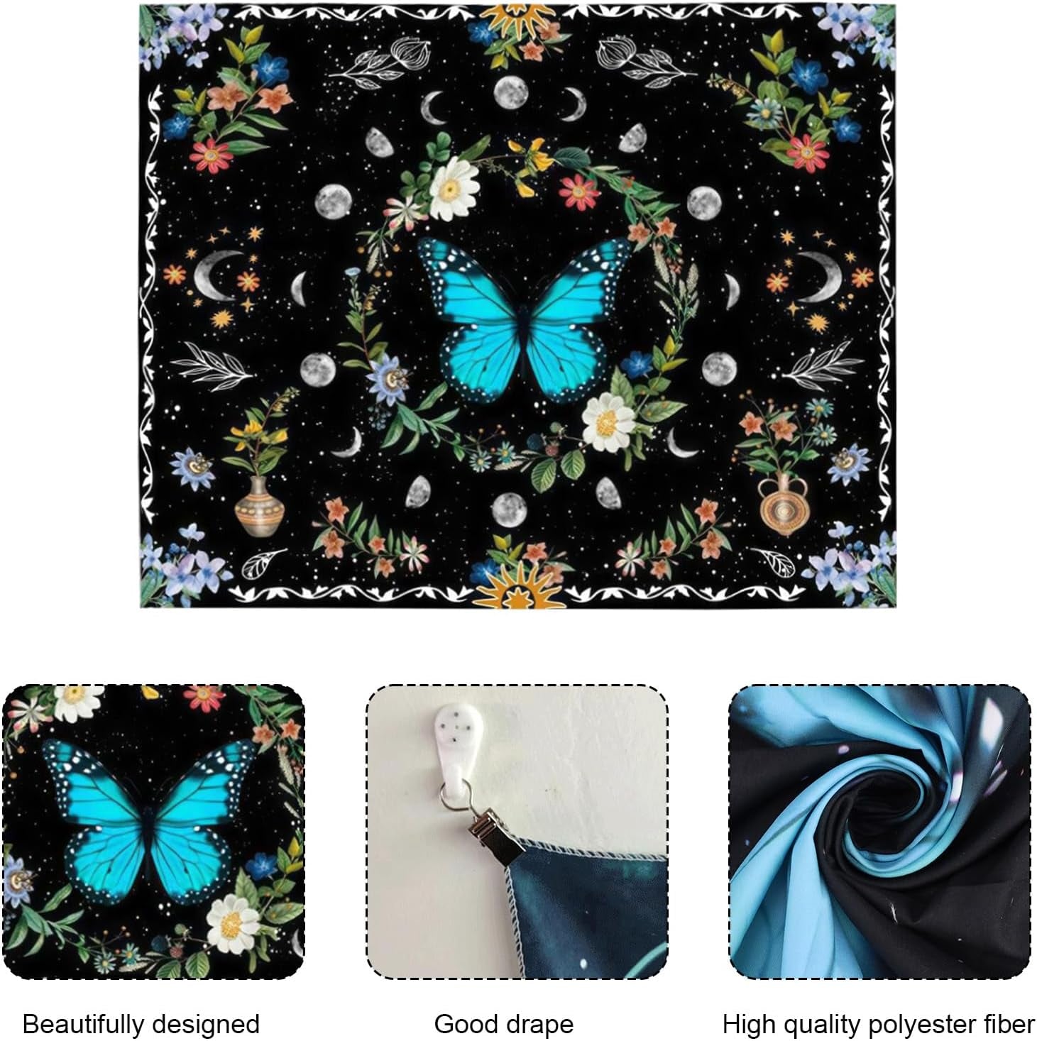 Tapiz tapiz mariposas verdes tela cepillada Hogar - Accesorios y Decoración Naty Shop