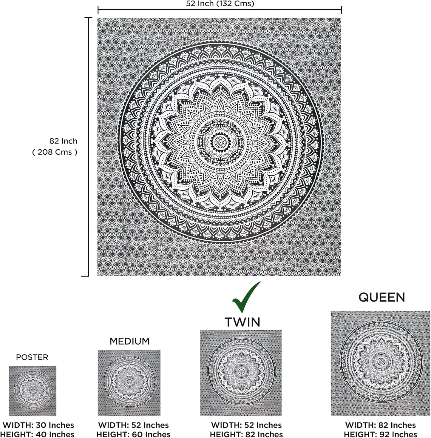 Tapiz tapiz mandala gris negro tela pared Hogar - Accesorios y Decoración Naty Shop