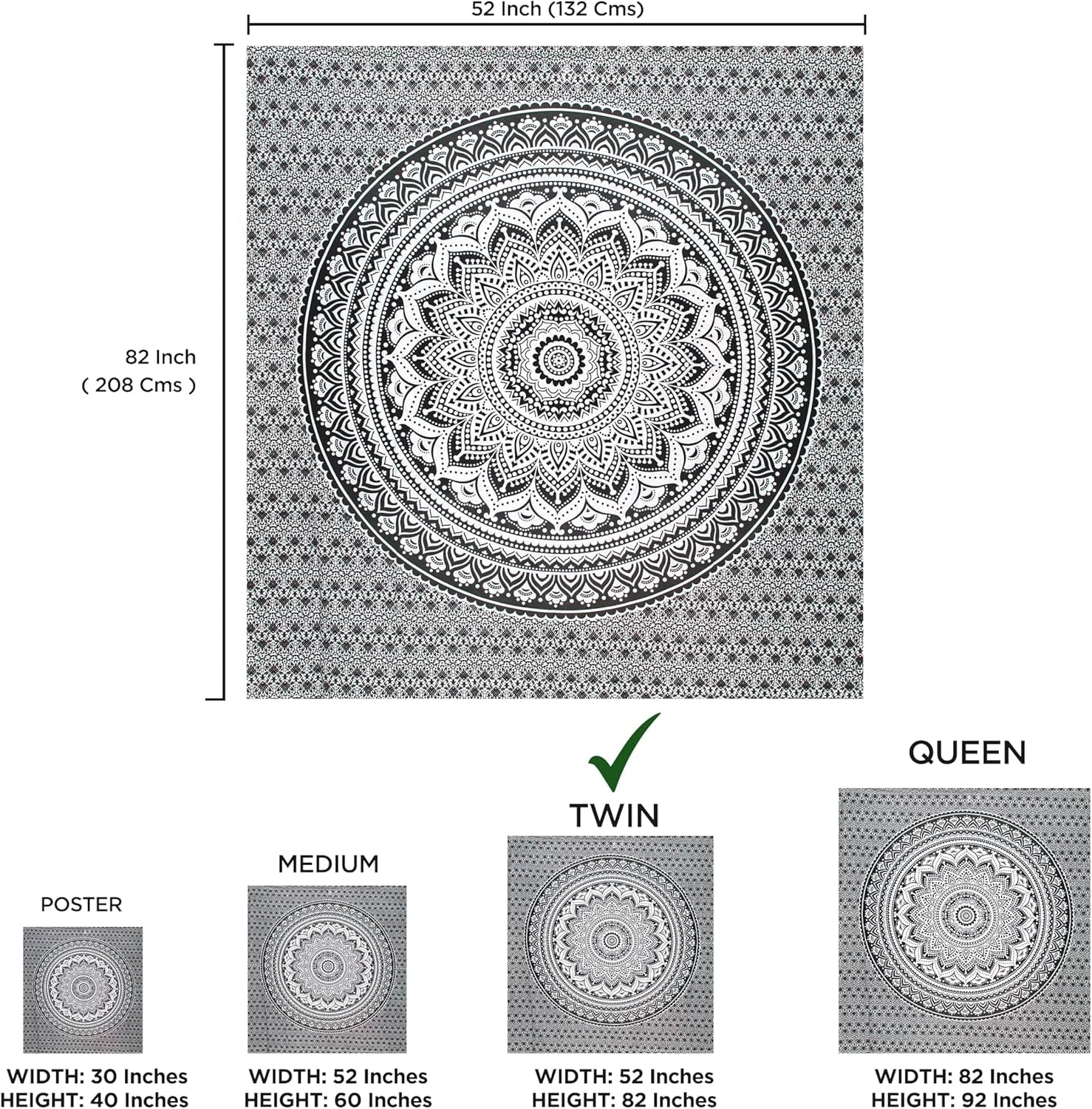 Tapiz tapiz mandala gris negro tela pared Hogar - Accesorios y Decoración Naty Shop