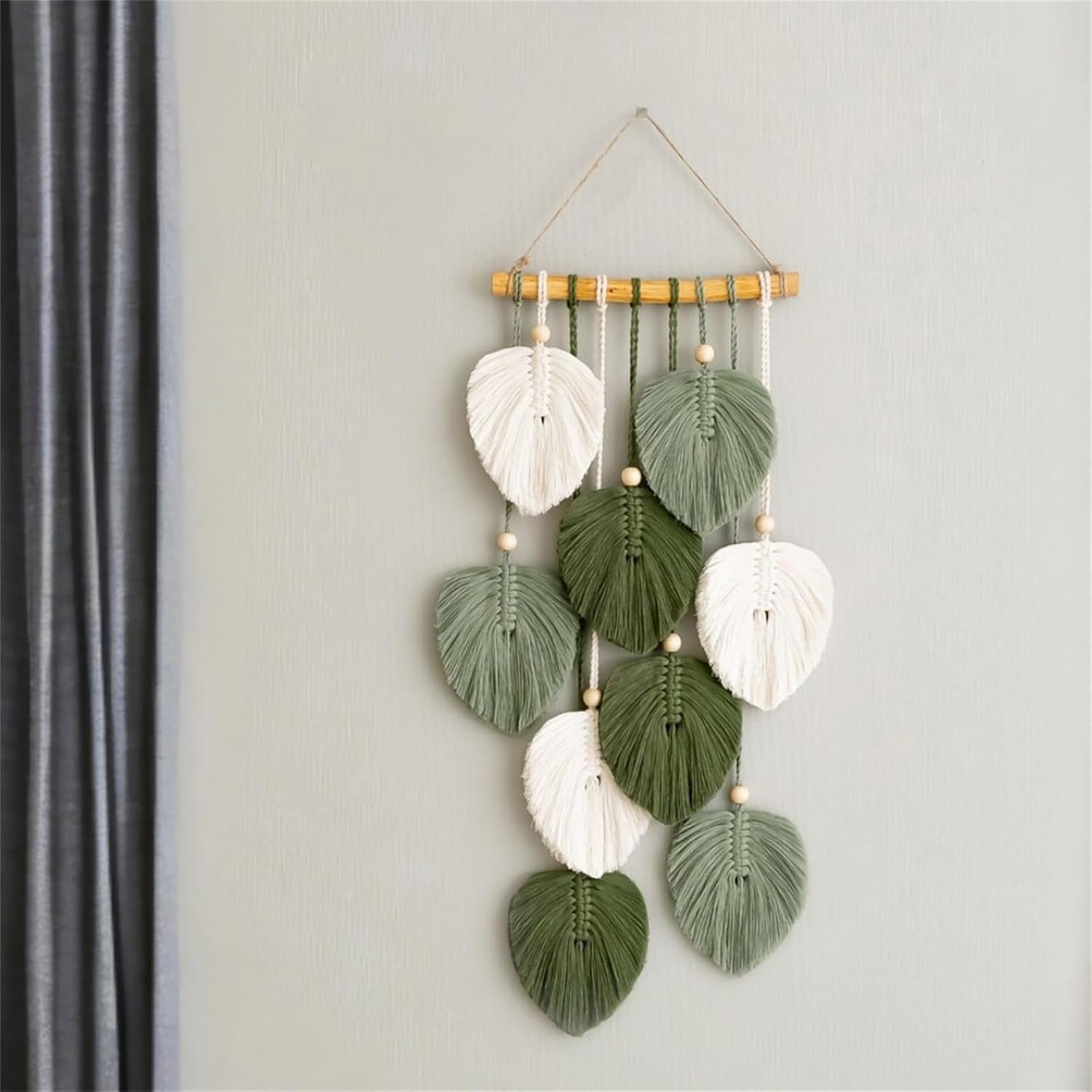Tapiz tapiz de cuentas de madera hojas verdes hecho a mano Hogar - Accesorios y Decoración Naty Shop