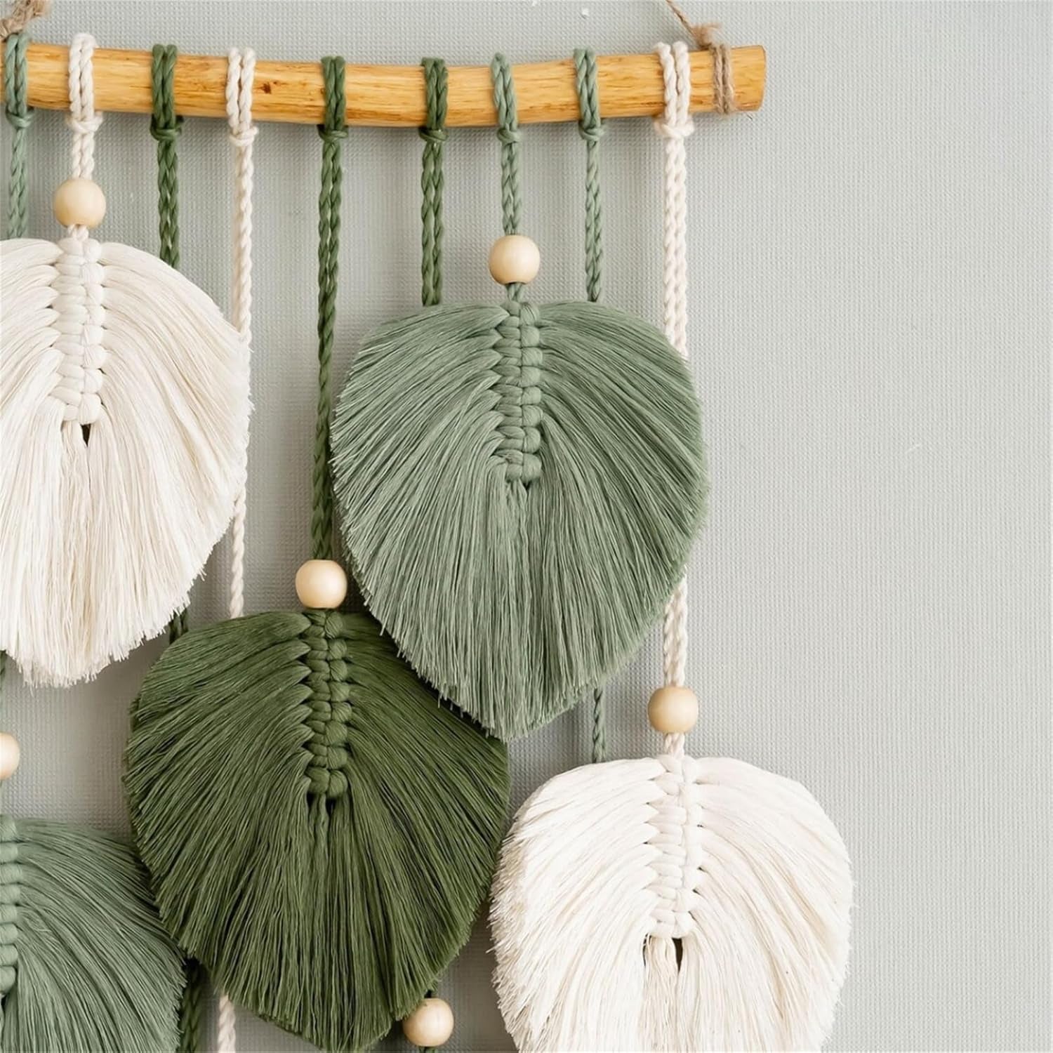 Tapiz tapiz de cuentas de madera hojas verdes hecho a mano Hogar - Accesorios y Decoración Naty Shop