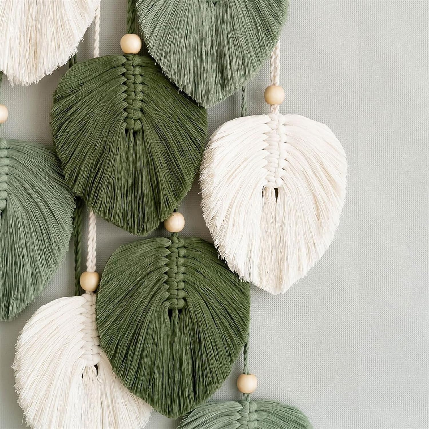 Tapiz tapiz de cuentas de madera hojas verdes hecho a mano Hogar - Accesorios y Decoración Naty Shop