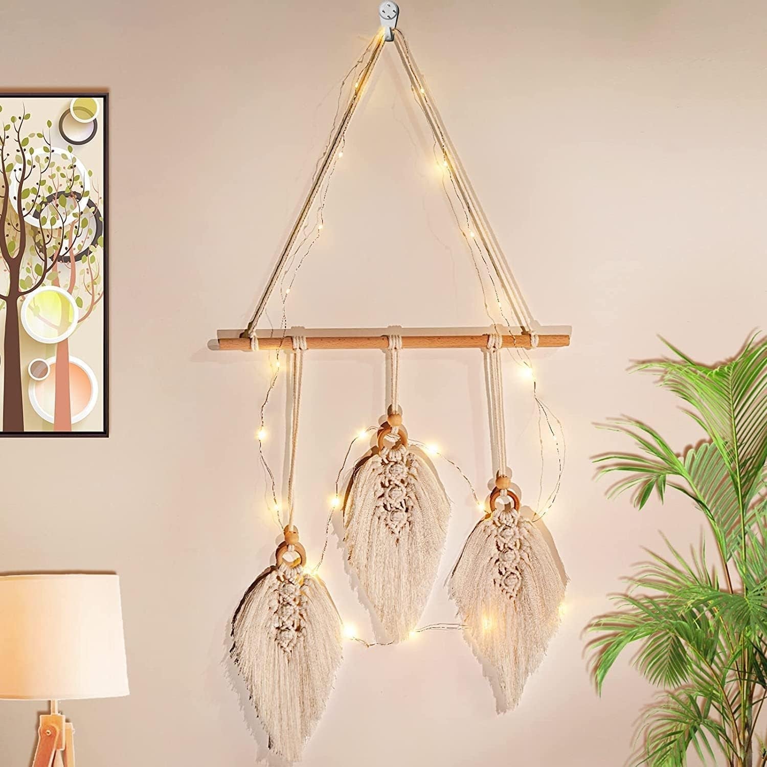 Tapiz tejido a mano tapiz decoración pared habitación infantil Hogar - Accesorios y Decoración Naty Shop Tres hojas blancas