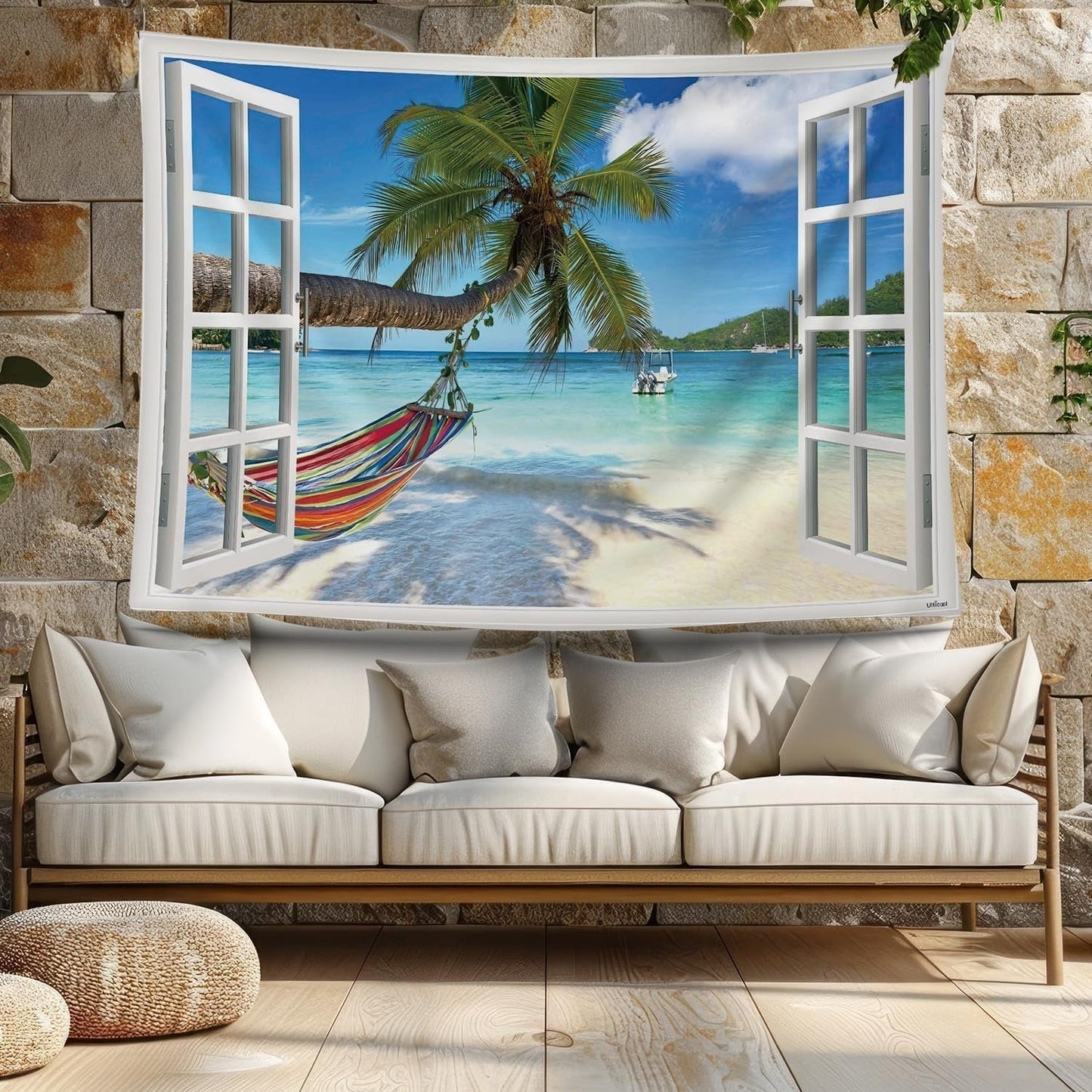 Tapiz ulticool vista playa palmera hamaca Hogar - Accesorios y Decoración Naty Shop