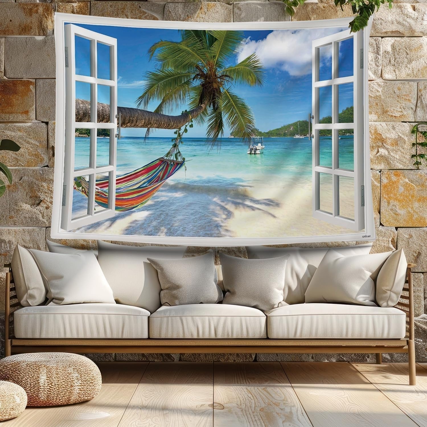 Tapiz ulticool vista playa palmera hamaca Hogar - Accesorios y Decoración Naty Shop
