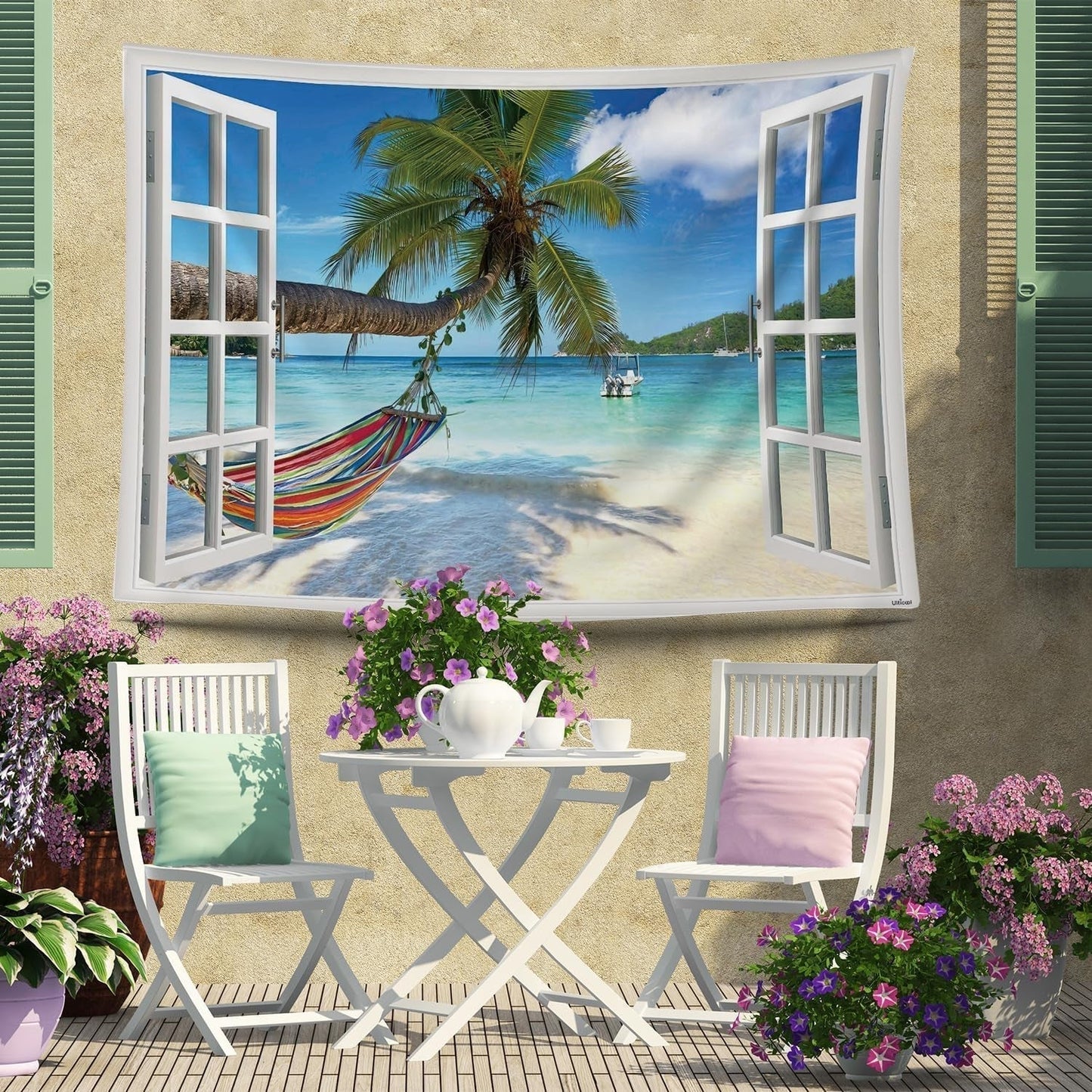 Tapiz ulticool vista playa palmera hamaca Hogar - Accesorios y Decoración Naty Shop