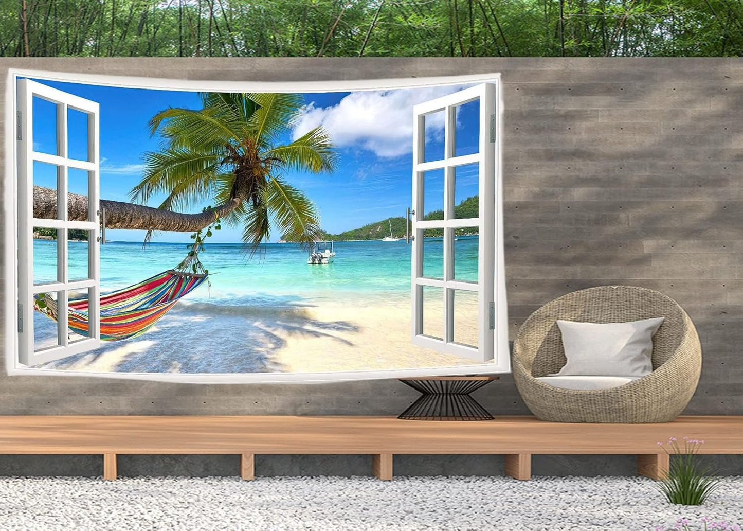 Tapiz ulticool vista playa palmera hamaca Hogar - Accesorios y Decoración Naty Shop