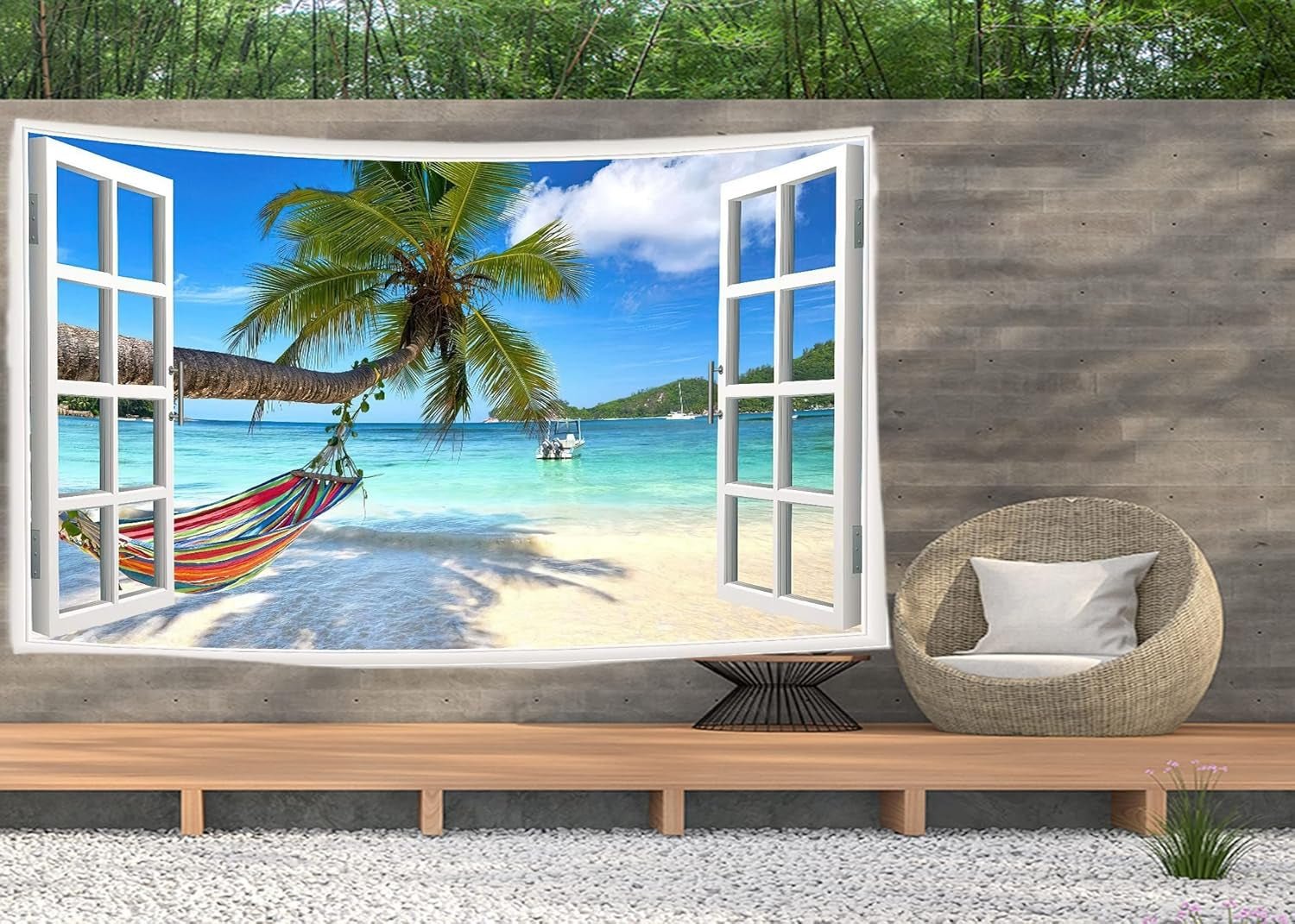 Tapiz ulticool vista playa palmera hamaca Hogar - Accesorios y Decoración Naty Shop