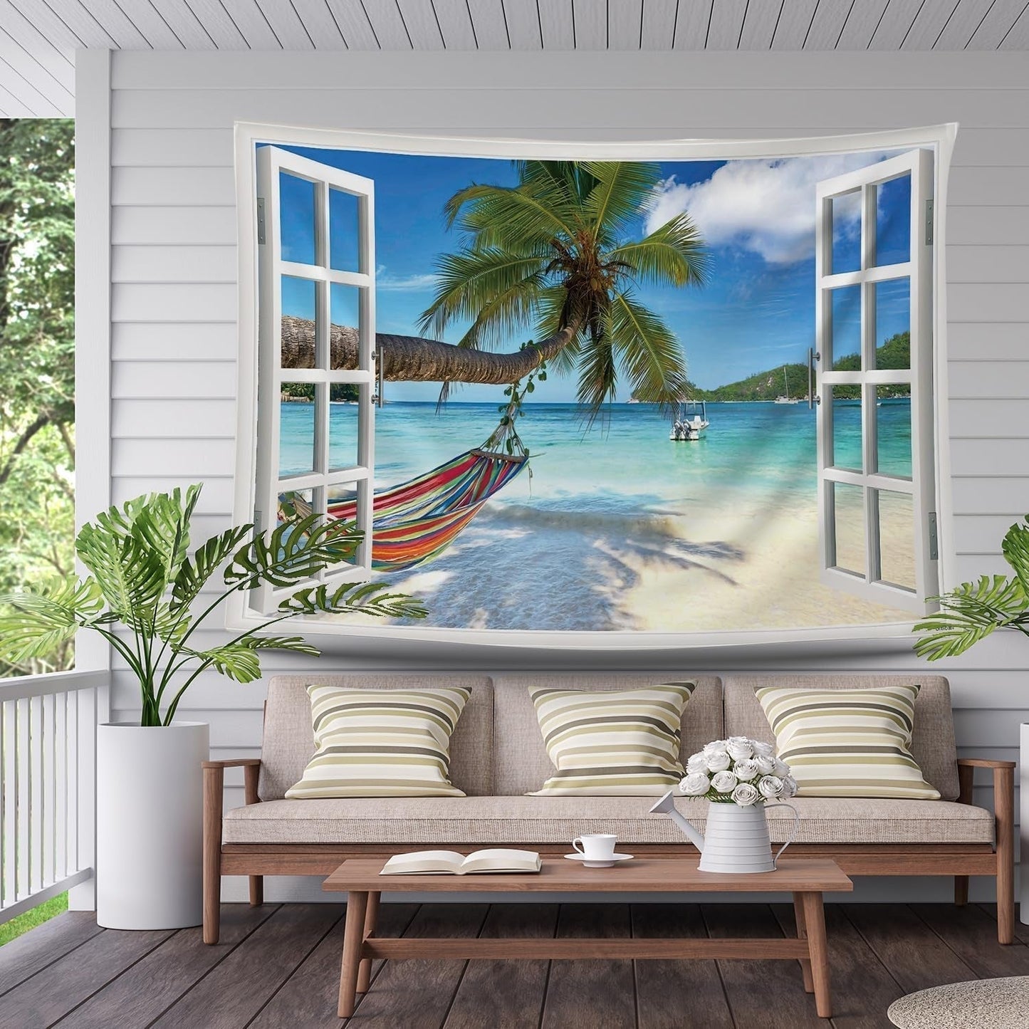 Tapiz ulticool vista playa palmera hamaca Hogar - Accesorios y Decoración Naty Shop