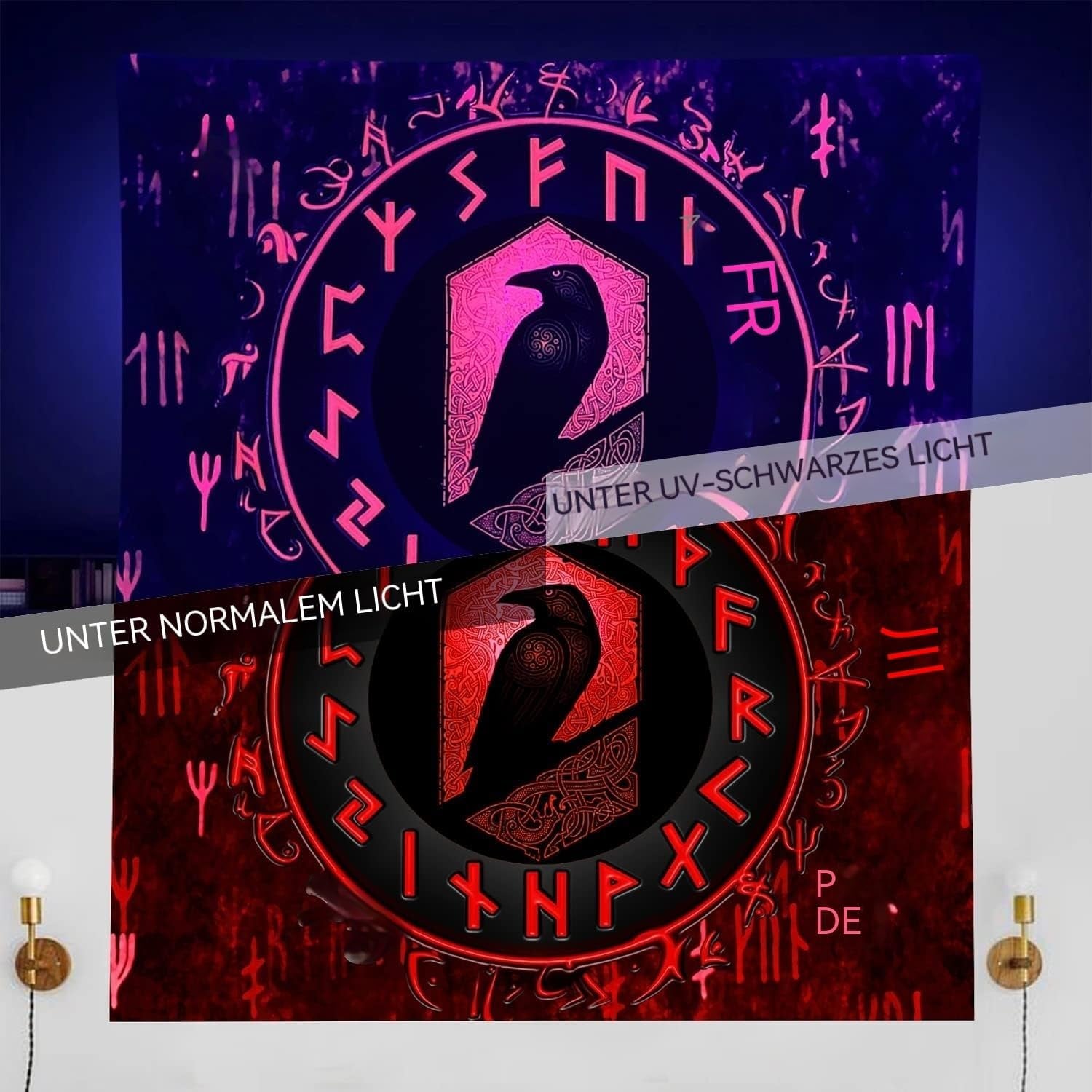 Tapiz vikingo luz negra reactiva rojo meditación runas odins Hogar - Accesorios y Decoración Naty Shop
