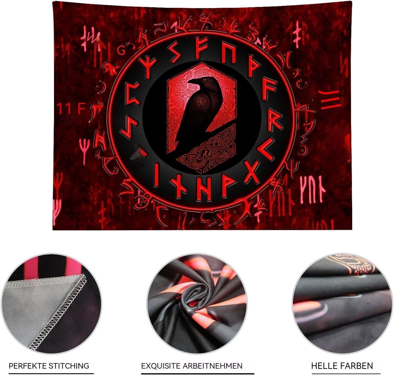Tapiz vikingo luz negra reactiva rojo meditación runas odins Hogar - Accesorios y Decoración Naty Shop