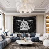 Tapiz vikingo lobo tótem blanco negro runas de meditación Hogar - Accesorios y Decoración Naty Shop