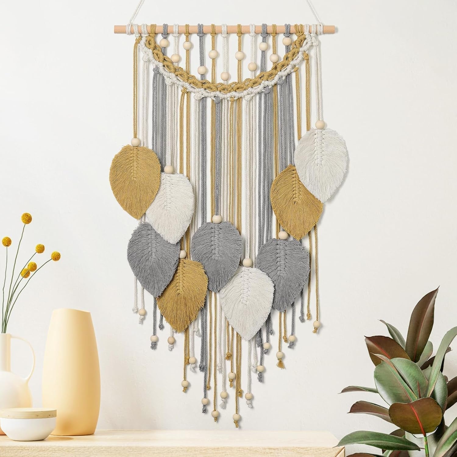 Tapiz weldomcor tapiz pequeño comercio cuentas madera hojas Hogar - Accesorios y Decoración Naty Shop Colores caqui