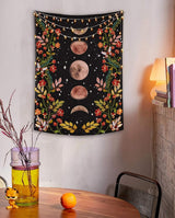 Yisumei tapiz estético luna flores tamaño negro Hogar - Accesorios y Decoración Naty Shop