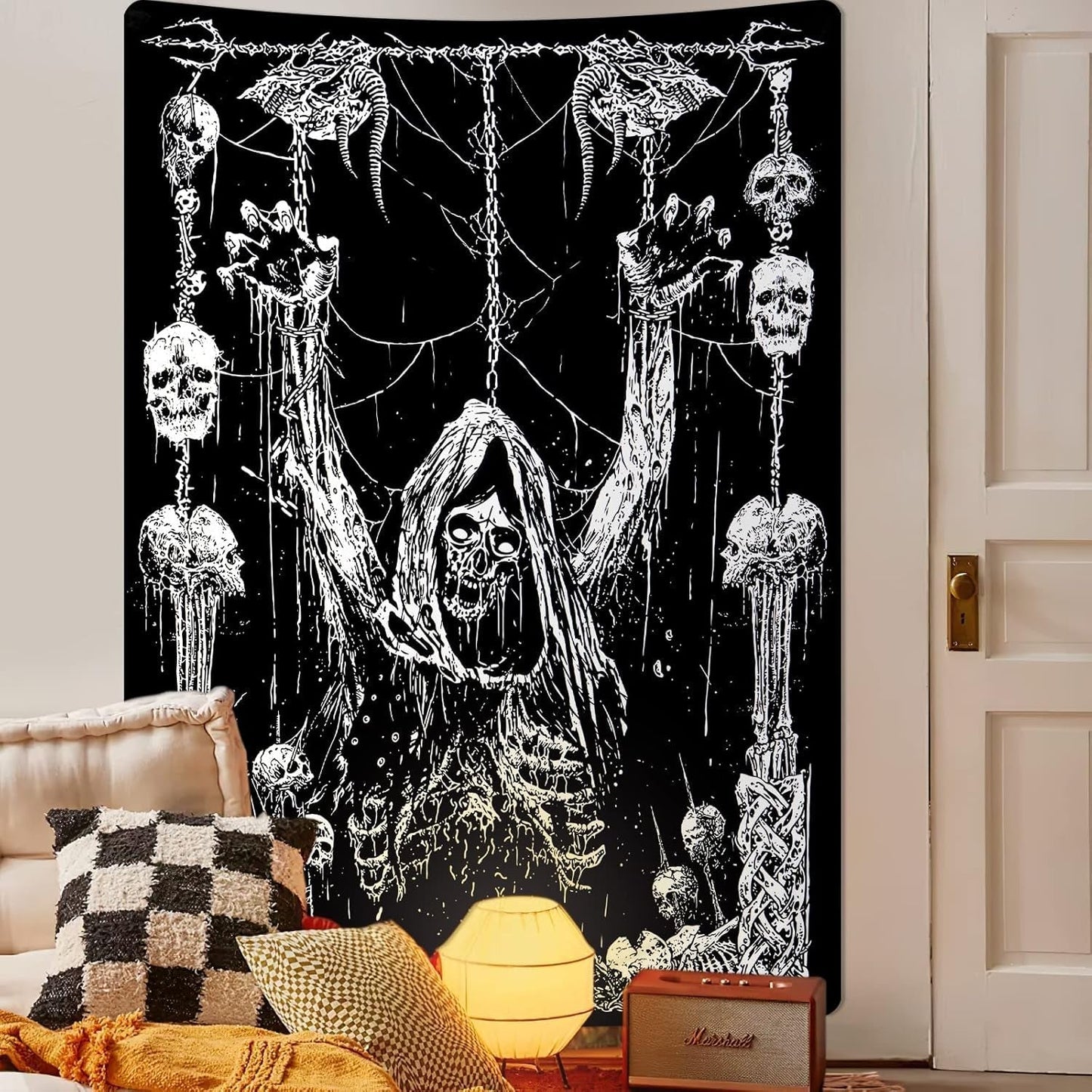Tapiz yrendenge calavera humana negro blanco Hogar - Accesorios y Decoración Naty Shop