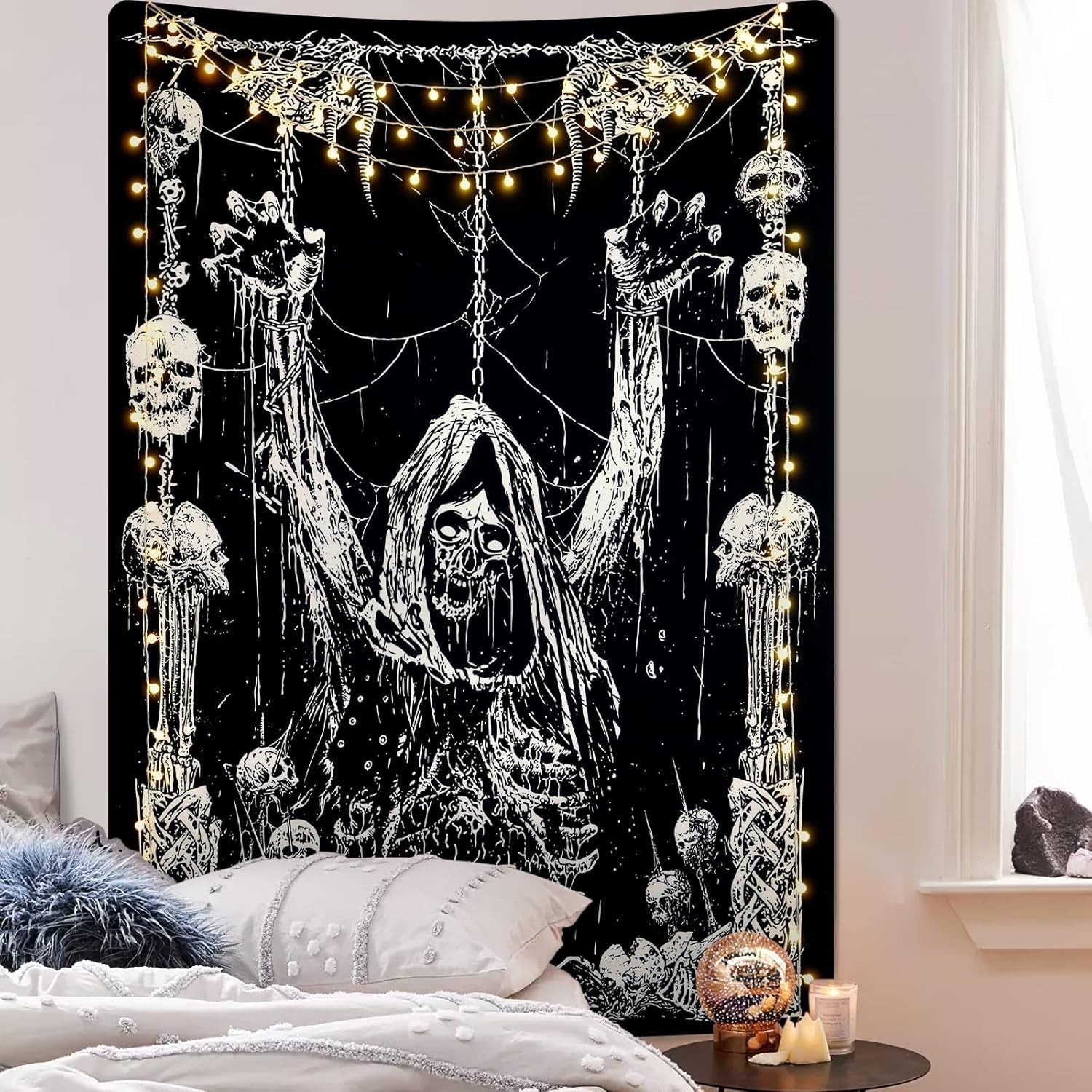 Tapiz yrendenge calavera humana negro blanco Hogar - Accesorios y Decoración Naty Shop
