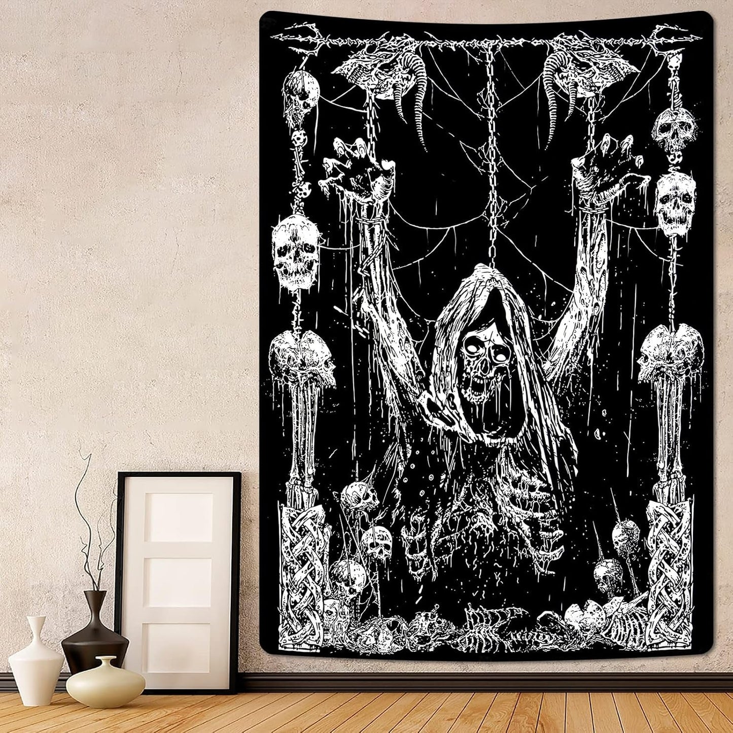 Tapiz yrendenge calavera humana negro blanco Hogar - Accesorios y Decoración Naty Shop