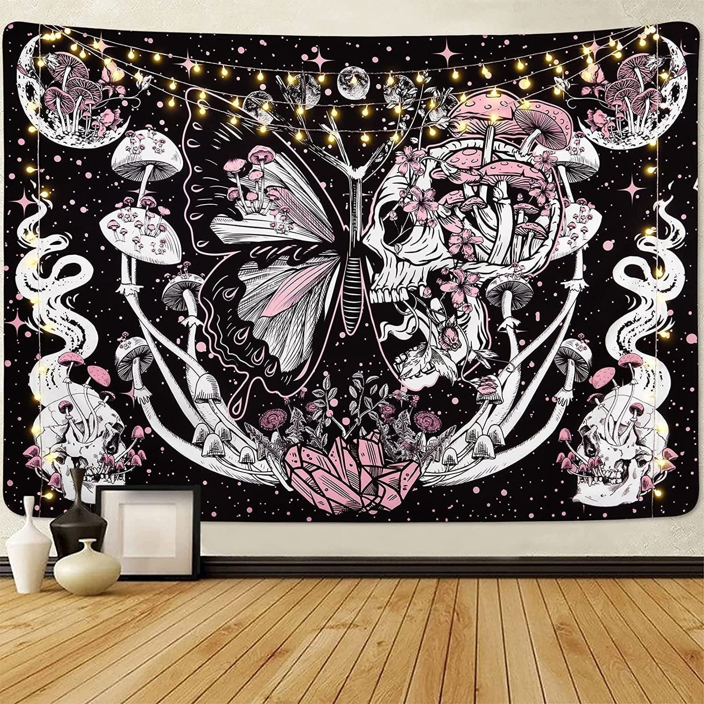 Tapiz Yrendenge Mariposas Esqueleto Setas Casa Estrellas Luna Hogar - Accesorios y Decoración Naty Shop Calavera Polilla Seta 150X130Cm