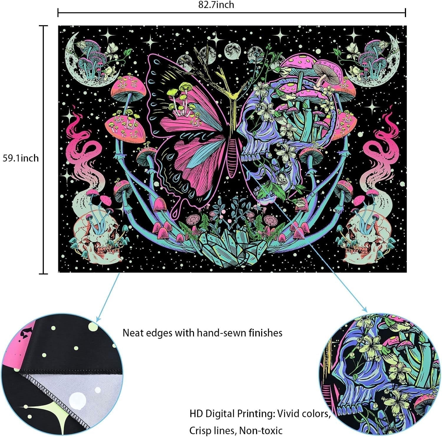 Tapiz yrendenge tapiz fluorescente fase mariposas Hogar - Accesorios y Decoración Naty Shop