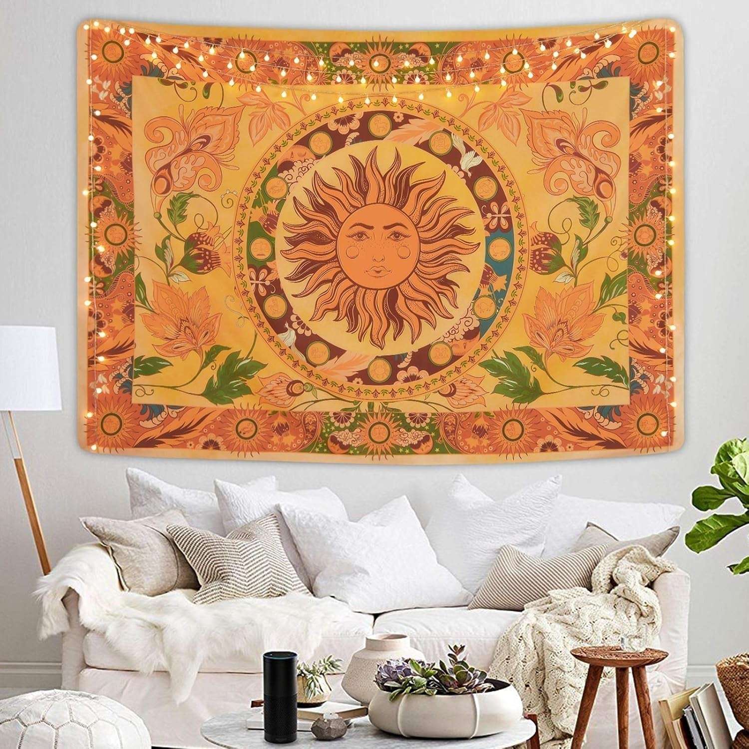 Tapiz yugarlibi sol ardiente flores primaverales pared vintage Hogar - Accesorios y Decoración Naty Shop
