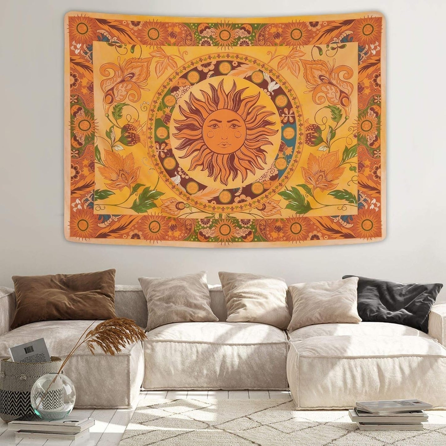 Tapiz yugarlibi sol ardiente flores primaverales pared vintage Hogar - Accesorios y Decoración Naty Shop
