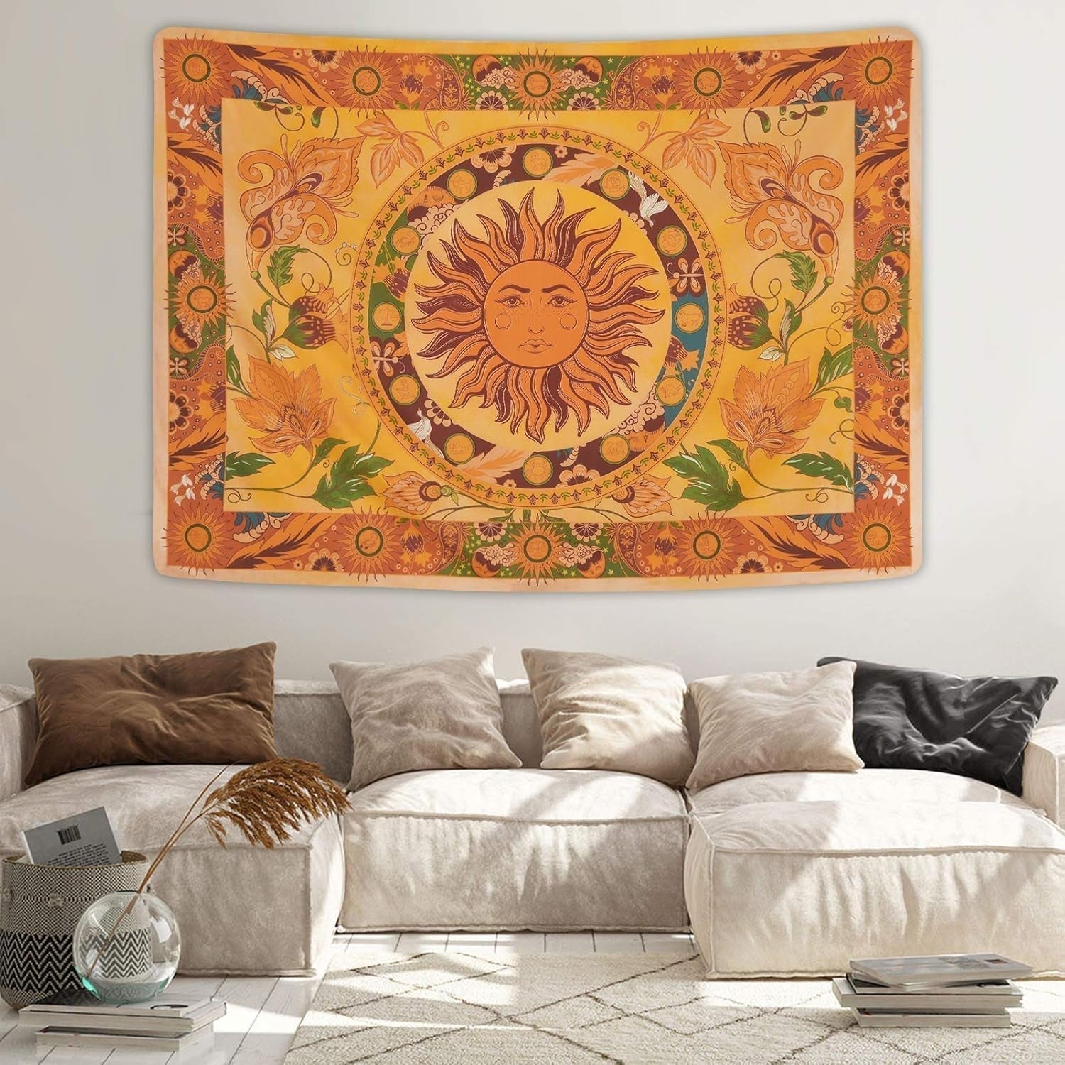 Tapiz yugarlibi sol ardiente flores primaverales pared vintage Hogar - Accesorios y Decoración Naty Shop