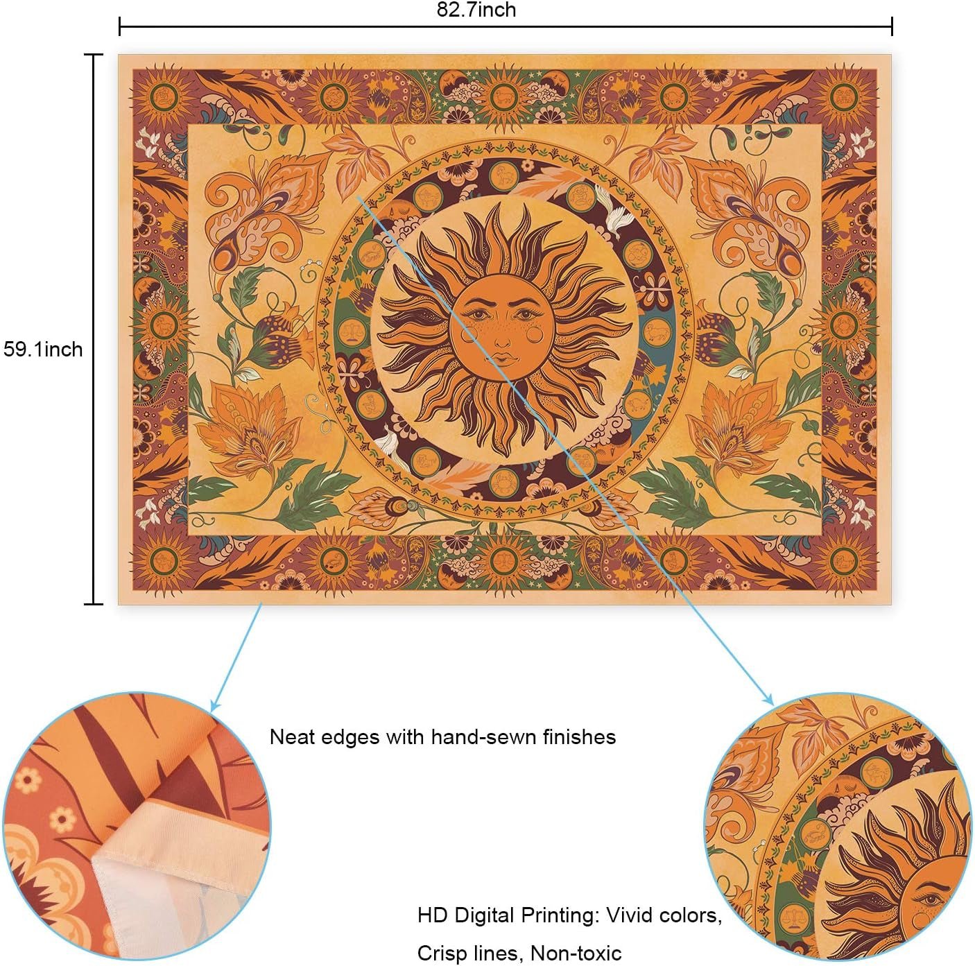 Tapiz yugarlibi sol ardiente flores primaverales pared vintage Hogar - Accesorios y Decoración Naty Shop