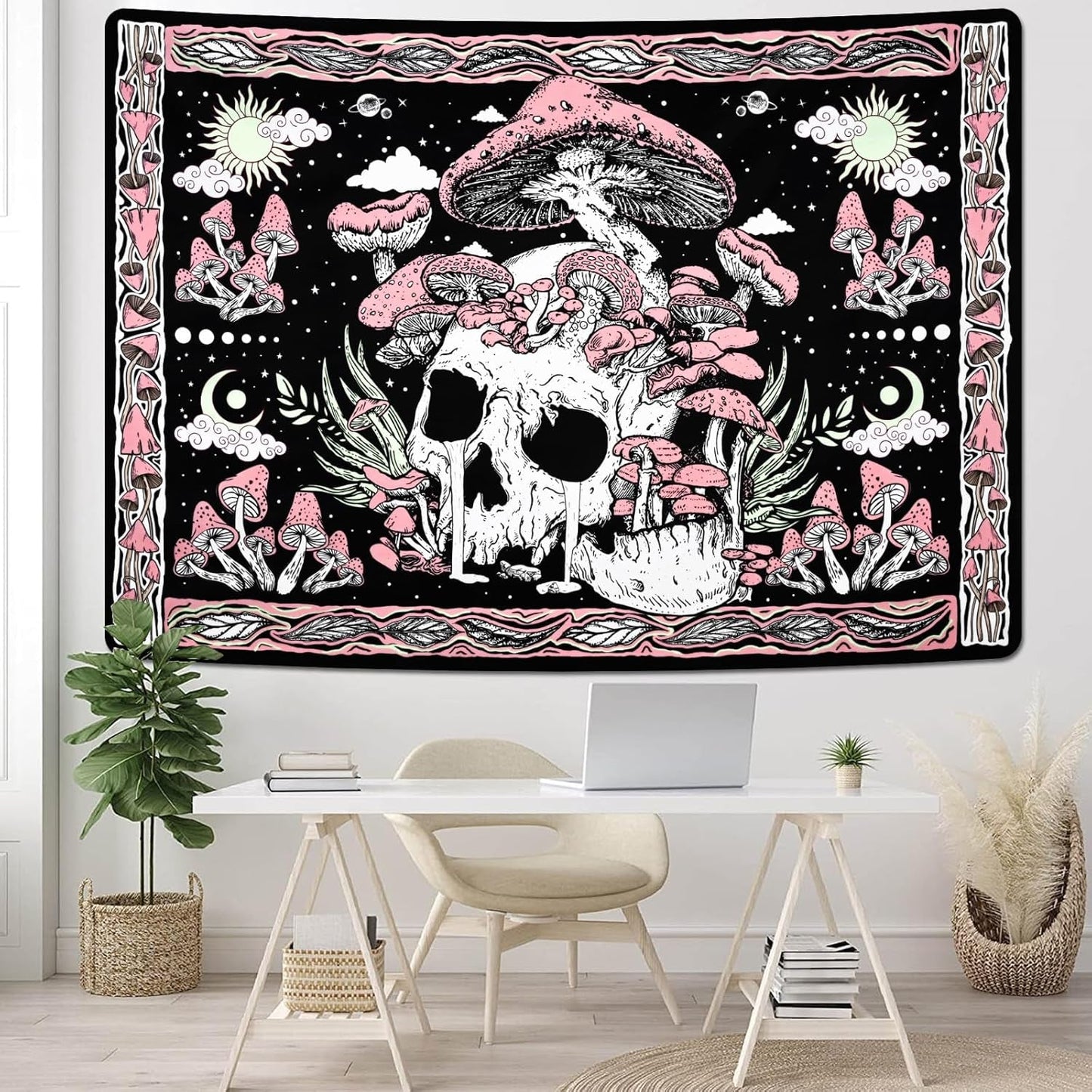 Tapiz yugarlibi calavera rosa setas esqueleto Hogar - Accesorios y Decoración Naty Shop