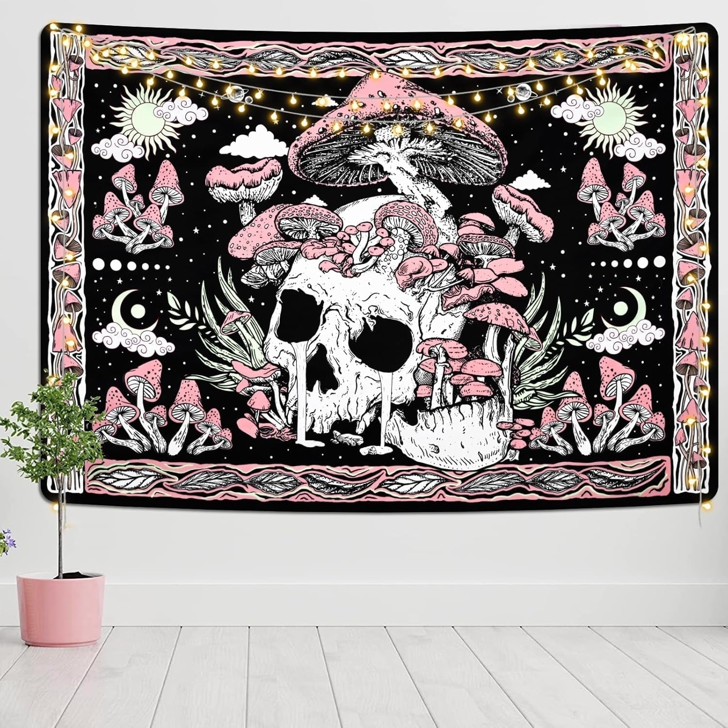 Tapiz yugarlibi calavera rosa setas esqueleto Hogar - Accesorios y Decoración Naty Shop